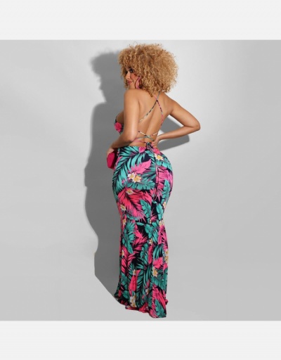 Replica Tie-Wrap Printed Backless Sleeveless Maxi Dresses Sleeveless U Neck #794869 $25.40 USD for Wholesale