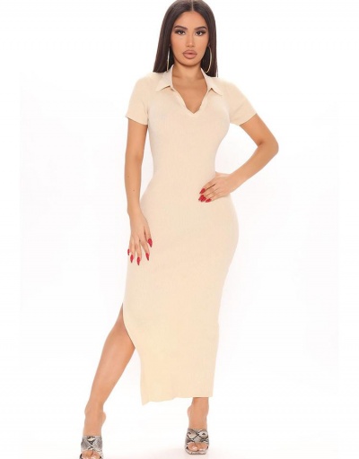 Turndown V Neck Short Sleeve Knitted Maxi Dress Short Sleeve V Neck #794870 $22.25 USD, Wholesale Fashion Maxi Dresses