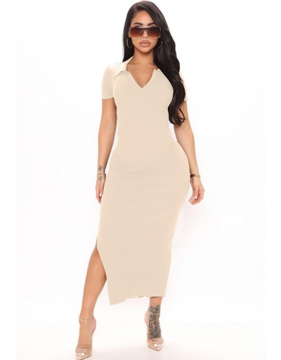 Replica Turndown V Neck Short Sleeve Knitted Maxi Dress Short Sleeve V Neck #794870 $22.25 USD for Wholesale