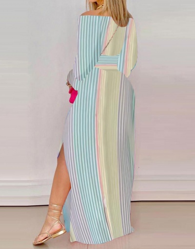 Replica Attractive Striped Colorful Print Maxi Dress Long Sleeve V Neck #794871 $24.90 USD for Wholesale