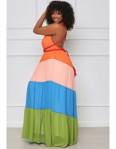 Replica  Women's Contrast Color Backless Maxi Dress Sleeveless V Neck #794873 $32.11 USD for Wholesale