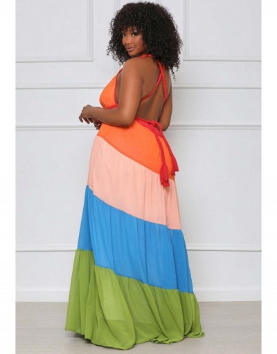 Replica  Women's Contrast Color Backless Maxi Dress Sleeveless V Neck #794873 $32.11 USD for Wholesale