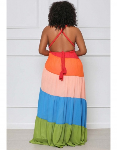 Replica  Women's Contrast Color Backless Maxi Dress Sleeveless V Neck #794873 $32.11 USD for Wholesale