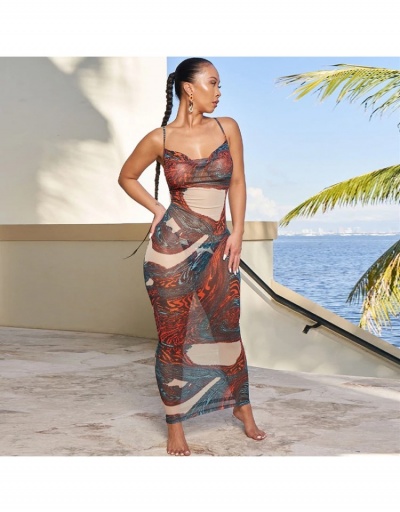 Replica See Through Beach Printed Backless Spaghetti Straps  Maxi Dress Sleeveless Cowl Neck #794874 $17.23 USD for Wholesale