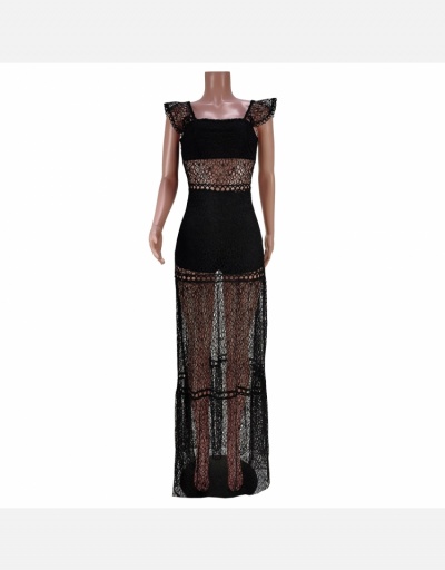 Replica Zipper Up Lace Backless Maxi Dresses For Women Sleeveless Square Neck #794879 $32.17 USD for Wholesale