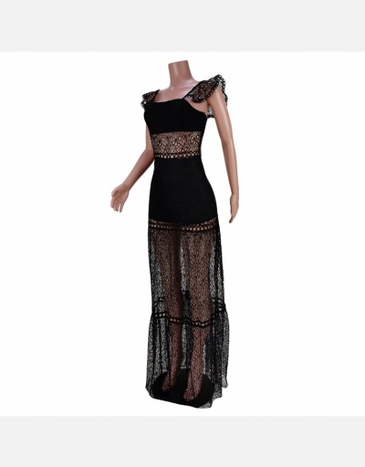 Replica Zipper Up Lace Backless Maxi Dresses For Women Sleeveless Square Neck #794879 $32.17 USD for Wholesale