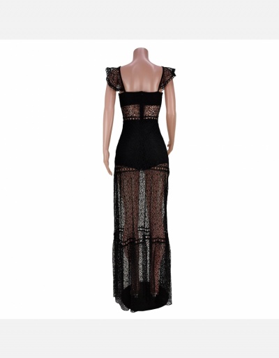 Replica Zipper Up Lace Backless Maxi Dresses For Women Sleeveless Square Neck #794879 $32.17 USD for Wholesale