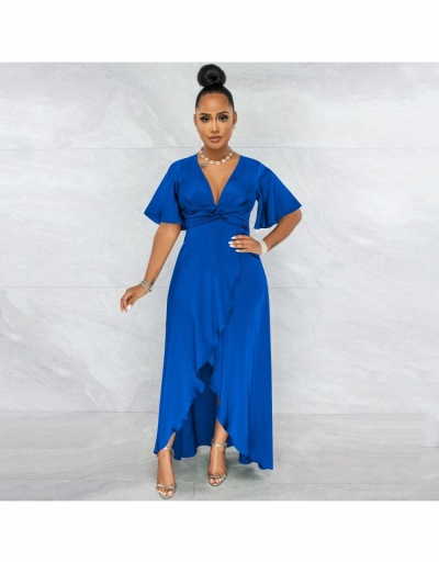 Replica Women Fashion Irregular Short Sleeve Maxi Dresses Short Sleeve V Neck #794881 $31.59 USD for Wholesale