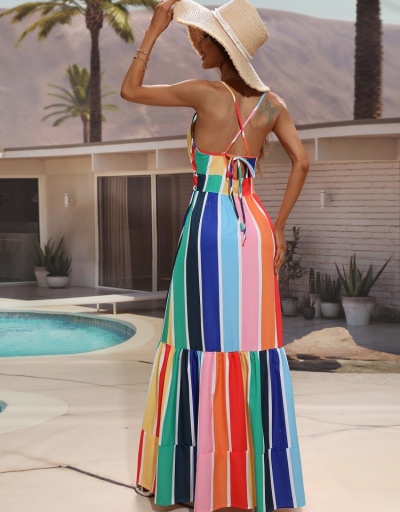 Replica  New Striped Colorblock Ruffled Maxi Dresses Sleeveless Sweetheart Neck #794883 $35.67 USD for Wholesale