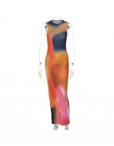 Replica  New Tie Dyed Split Hem Temperament Women's Maxi Dresses Sleeveless Crew Neck #794884 $16.80 USD for Wholesale