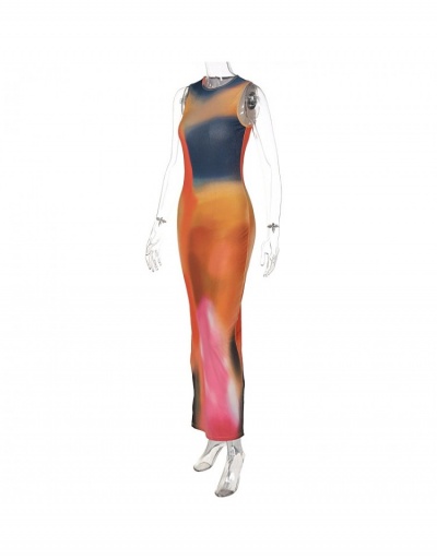 Replica  New Tie Dyed Split Hem Temperament Women's Maxi Dresses Sleeveless Crew Neck #794884 $16.80 USD for Wholesale