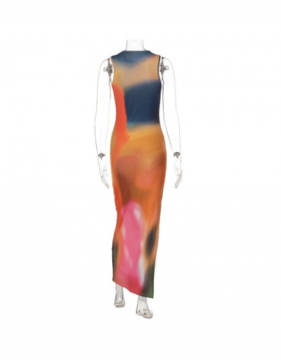 Replica  New Tie Dyed Split Hem Temperament Women's Maxi Dresses Sleeveless Crew Neck #794884 $16.80 USD for Wholesale