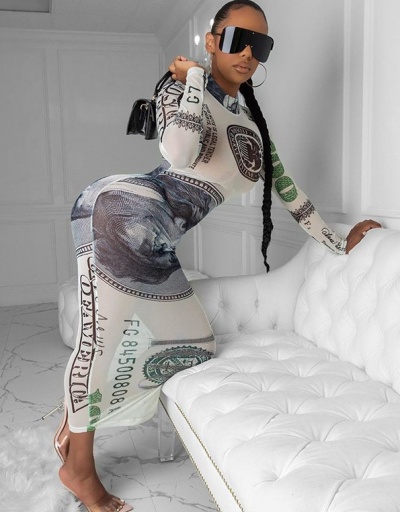 Replica Off Register Dollar Print Mock Neck See Through Gauze Maxi Dress Long Sleeve Mock Neck #794894 $13.50 USD for Wholesale