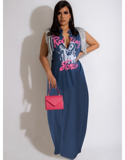 Replica Tassel Sleeveless Printed Casual Women Maxi Dress Sleeveless V Neck #794899 $28.73 USD for Wholesale