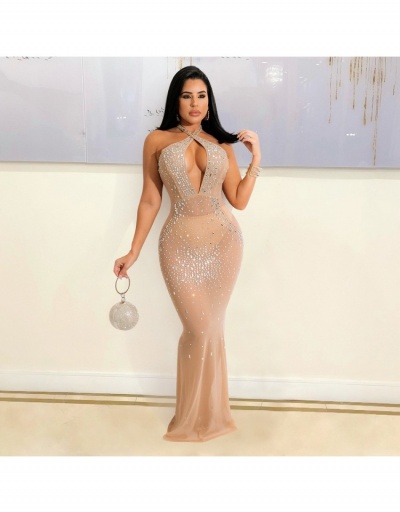  Sexy Nightclub Hot Drilling Perspective Halter Maxi Dress Sleeveless #794900 $45.63 USD, Wholesale Fashion Maxi Dresses