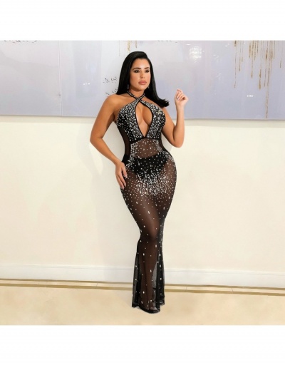 Replica  Sexy Nightclub Hot Drilling Perspective Halter Maxi Dress Sleeveless #794900 $45.63 USD for Wholesale