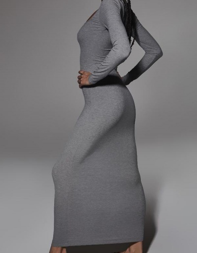 Replica Pure Color Square Neck Long Sleeve Maxi Dress Long Sleeve Square Neck #794903 $16.28 USD for Wholesale