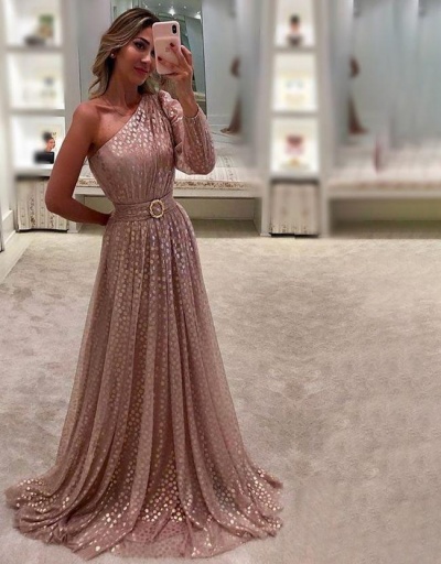 New Arrival One Shoulder Floor Length Dress Long Sleeve Inclined Shoulder #794904 $40.01 USD, Wholesale Fashion Maxi Dresses