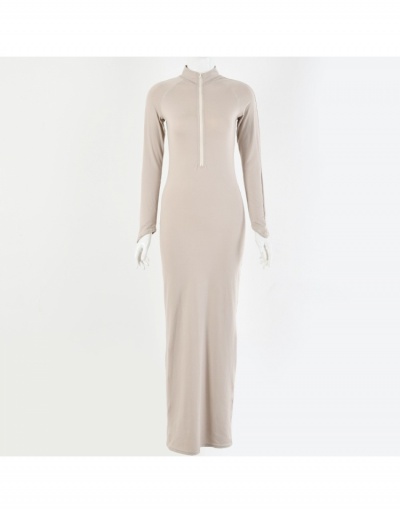 Replica Casual Pure Color Slim Long Sleeve Zipper Maxi Dress Long Sleeve Stand Collar #794912 $24.86 USD for Wholesale