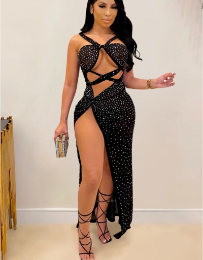 Sexy Club Hot Drilling Sleeveless Slit Maxi Dresses Sleeveless V Neck #794918 $43.31 USD, Wholesale Fashion Maxi Dresses