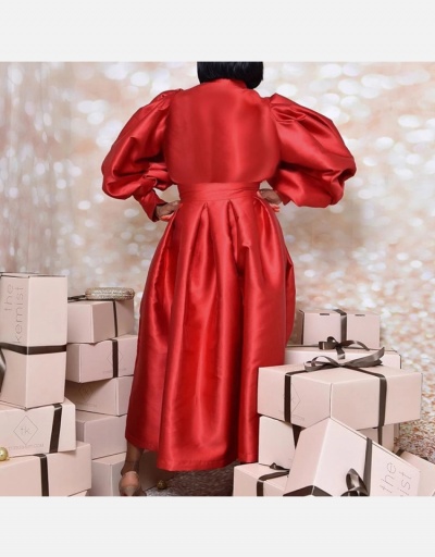 Replica Plus Size Tie Wrap Lantern Sleeve Maxi Dress Long Sleeve Turndown Collar #794919 $52.11 USD for Wholesale