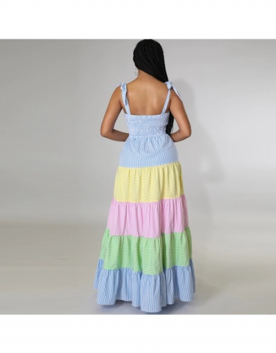 Replica  Fashion Contrast Color Lace Up Women's Long Dress Sleeveless Square Neck #794922 $42.56 USD for Wholesale