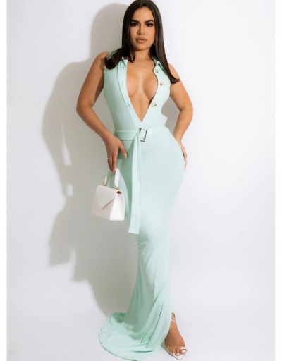  Sexy Split Hem Pure Color V-Neck Women's Maxi Dresses Sleeveless V Neck #794923 $34.53 USD, Wholesale Fashion Maxi Dresses