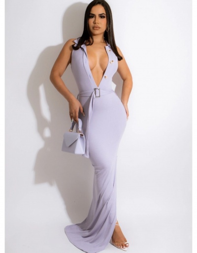 Replica  Sexy Split Hem Pure Color V-Neck Women's Maxi Dresses Sleeveless V Neck #794923 $34.53 USD for Wholesale