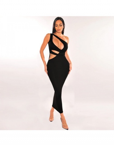 Replica  Sexy One Shoulder Solid Color Hollow Out Maxi Dress Sleeveless Inclined Shoulder #794924 $26.49 USD for Wholesale