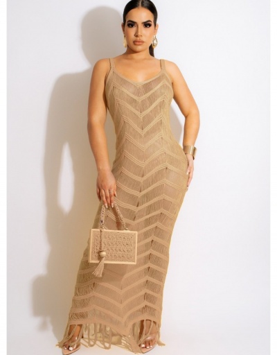  Sexy Knit See Through Pure Color Women's Dress Sleeveless V Neck #794925 $30.35 USD, Wholesale Fashion Maxi Dresses