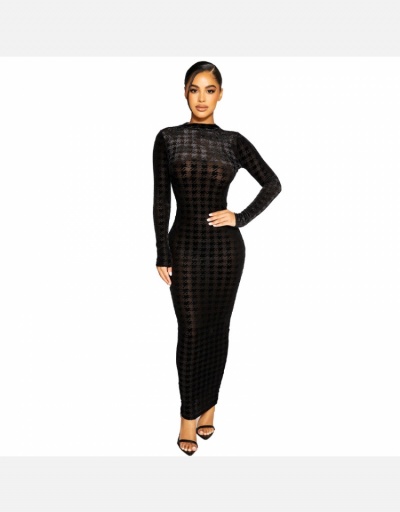 Houndstooth Long Sleeve Backless Maxi Dress Long Sleeve Crew Neck #794929 $21.70 USD, Wholesale Fashion Maxi Dresses