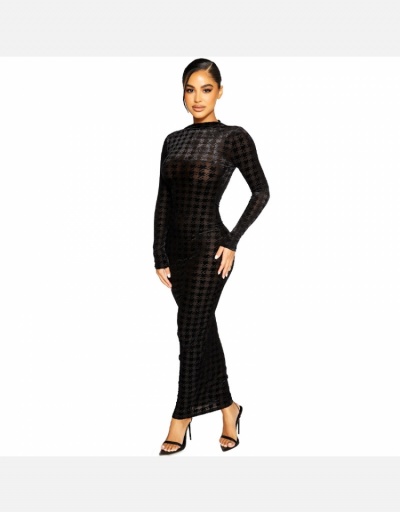 Replica Houndstooth Long Sleeve Backless Maxi Dress Long Sleeve Crew Neck #794929 $21.70 USD for Wholesale