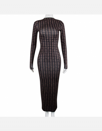 Replica Houndstooth Long Sleeve Backless Maxi Dress Long Sleeve Crew Neck #794929 $21.70 USD for Wholesale