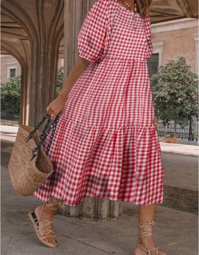 Plaid Half Sleeve Plus Size Spring Dresses Half Sleeve Crew Neck #794930 $24.80 USD, Wholesale Fashion Maxi Dresses