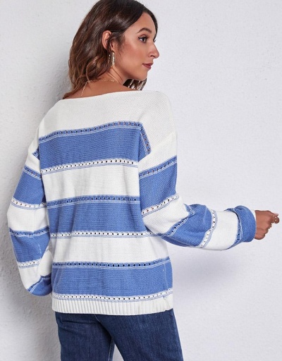 Replica Casual Contrast Color Versatile Autumn Knit Sweater Long Sleeve Bateau Neck #794933 $26.71 USD for Wholesale