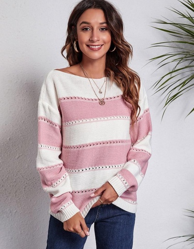 Replica Casual Contrast Color Versatile Autumn Knit Sweater Long Sleeve Bateau Neck #794933 $26.71 USD for Wholesale