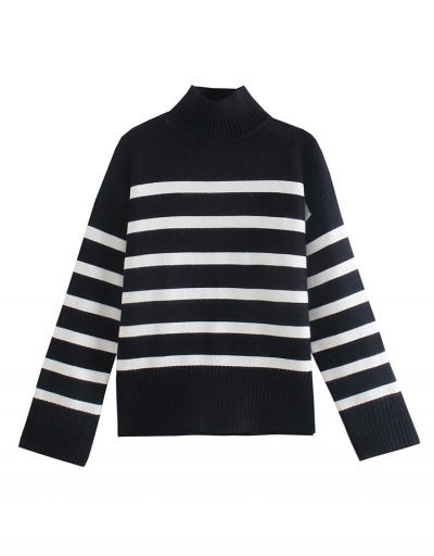 Replica New Striped Loose Fitted Versatile Sweater Long Sleeve Mock Neck #794934 $38.04 USD for Wholesale