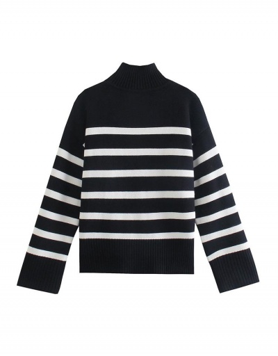 Replica New Striped Loose Fitted Versatile Sweater Long Sleeve Mock Neck #794934 $38.04 USD for Wholesale