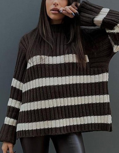 Replica Loose Contrast Color Stripes Sweater For Women Long Sleeve Crew Neck #794936 $39.18 USD for Wholesale