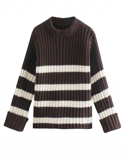 Replica Loose Contrast Color Stripes Sweater For Women Long Sleeve Crew Neck #794936 $39.18 USD for Wholesale