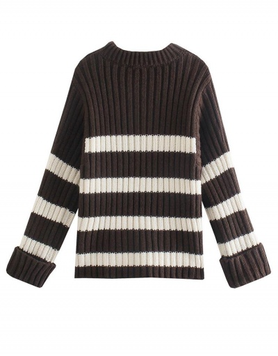 Replica Loose Contrast Color Stripes Sweater For Women Long Sleeve Crew Neck #794936 $39.18 USD for Wholesale