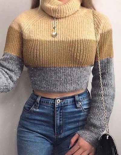 Winter Wear Color Block Ladies Sweater Long Sleeve Turtle/High Neck #794937 $28.60 USD, Wholesale Fashion Sweaters &amp; Cardigans