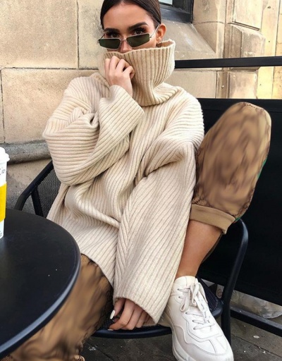 Loose Solid Long Sleeve High Neck Sweater Long Sleeve Turtle/High Neck #794938 $30.89 USD, Wholesale Fashion Sweaters &amp; Cardigans