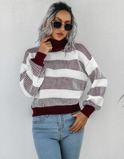 Replica Street Contrast Color Turtleneck Lantern Sleeve Pullover Sweater Long Sleeve Turtle/High Neck #794944 $28.53 USD for Wholesale