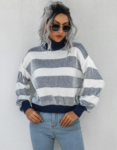 Replica Street Contrast Color Turtleneck Lantern Sleeve Pullover Sweater Long Sleeve Turtle/High Neck #794944 $28.53 USD for Wholesale