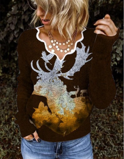 Deer Pattern V Neck Vintage Ladies Sweater Long Sleeve V Neck #794953 $22.25 USD, Wholesale Fashion Sweaters &amp; Cardigans