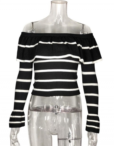 Replica Color Block Striped Ruffled Fall Sweaters Long Sleeve Boat Neck #794954 $27.16 USD for Wholesale