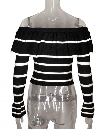 Replica Color Block Striped Ruffled Fall Sweaters Long Sleeve Boat Neck #794954 $27.16 USD for Wholesale