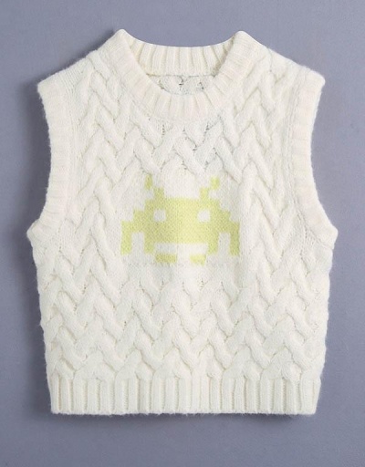 Replica Spring White Crew Neck Jacquard Camisole Sweater Sleeveless Crew Neck #794964 $34.65 USD for Wholesale