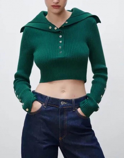 Autumn Polo Collar Cropped Knitting Sweater Long Sleeve Turndown Collar #794965 $40.56 USD, Wholesale Fashion Sweaters &amp; Cardigans